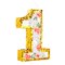 Small Floral Number 1 Pinata with Gold Foil + Pull Strings for Girls 1st Birthday Party Decorations, 10.6 x 3 x 16.5 In